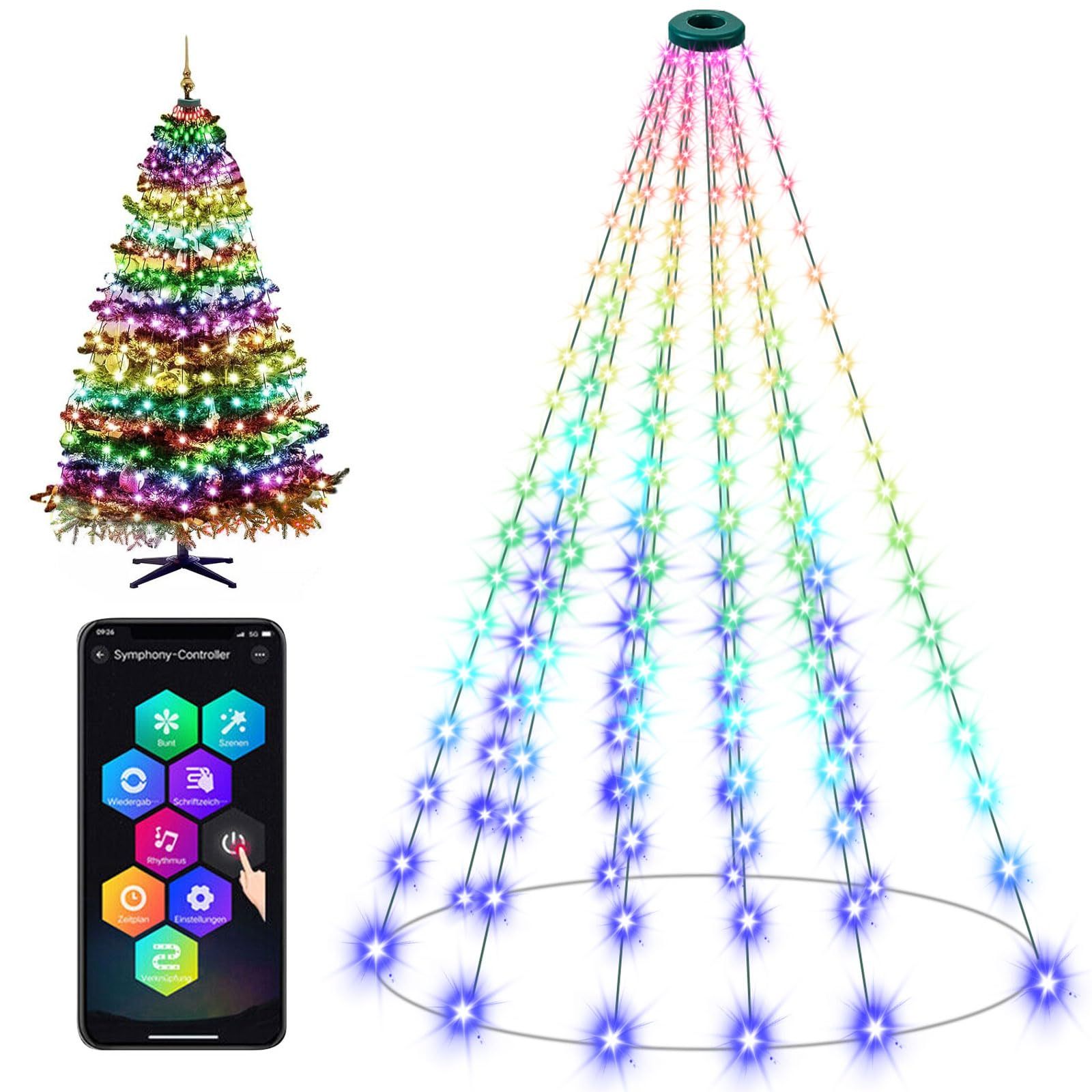 2M 400LED RGB Changing DIY Christmas Tree Decoration Light APP Remote Control Music Sync 16 Lines Waterfall Wall String Lights