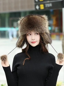 Nouveau femmes naturel fourrure de raton laveur chapeau pour l'hiver épais chaud oreille mode pompons chapeau dame beauté vraie fourrure de <span class=keywords><strong>renard</strong></span> - Product Image 5