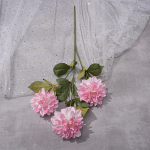 Bouquet de fleurs artificielles Yixuan à 3 têtes de dahlias, en soie, couleurs mélangées, toucher naturel, pour décoration de salon, vente en gros - Product Image 5