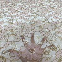 Tissu brodé populaire en relief floral, perles et paillettes pour robes de soirée, spectacles de mode, vêtements pour enfants