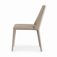 Chaise de salle à manger rembourrée sans accoudoirs avec dossier incurvé et pieds effilés, siège rembourré, chaise d'appoint beige moderne et minimaliste