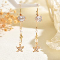 Boucles d'oreilles pendantes YW style océan, accessoires de niche, coquillages, étoiles de mer, design incrusté de perles