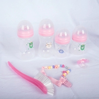 Ensemble cadeau de biberons pour nouveau-né en PP de sept pièces, 150/250 ml, motif de dessin animé, biberon avec poignée, brosse de nettoyage pour sucette