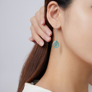 Orecchini Pendenti da Donna Personalizzati in Stile Antico con <span class=keywords><strong>Smeraldo</strong></span> Naturale di Grado A e Giada Tipo Ghiaccio Blu Acqua di Loto - Product Image 4