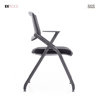 Chaise de bureau moderne en maille pliable avec tablette d'écriture extensible - Conception ergonomique pour usage commercial