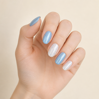 Faux ongles à presser T1971 Kaixin Factory, finition brillante nacrée, ellipse moyenne, motif français bleu à pois, pour la décoration des ongles, fournisseurs