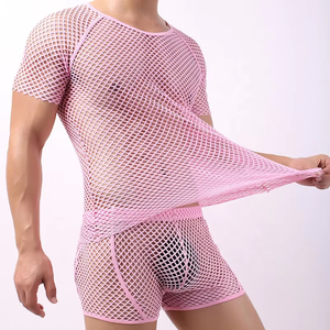 CELINNE Y Men's Sexy Short Sleeve Mesh See-Through Shirts Nightclub Fish <b>Net</b> T-Shirt Costume Undershirts <b>Tops</b> - Product Image 2