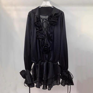 Women's New Floral Splicing Senior of Tie <b>Lantern</b> Sleeve Short Dresses Fashion - Product Image 2