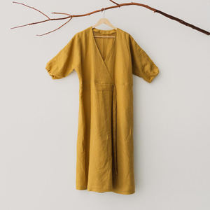 <span class=keywords><strong>Robe</strong></span> en lin grande taille pour femmes <span class=keywords><strong>Robe</strong></span> portefeuille <span class=keywords><strong>longue</strong></span> décontractée pour femmes, col en V, manches courtes, robes longues pour femmes - Product Image 3