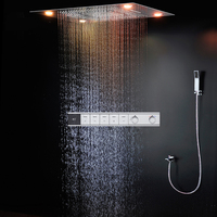 Ensemble de douche cascade LED grand format 600x800mm, fixation murale, en acier inoxydable, système de douche pluie thermostatique pour hôtel, fonction pause douce