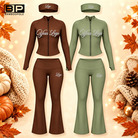 Ensemble de survêtement 3 pièces Y2K pour femme avec logo personnalisé, veste zippée et legging de sport pour l'automne-hiver