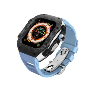 Nuovo Design della cassa in fibra di carbonio cinturino in gomma per Apple Watch Band 44/45/49mm Kit di modifica con corona diamantata per Iwatch