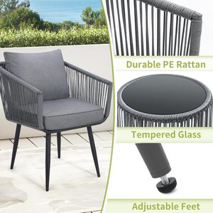 Hot Sale in Europe Outdoor All-Weather <strong>Grey</strong> 3 Pieces Patio Rattan <strong>Bistro</strong> Conversation <strong>Set</strong> with Cushion for Balcony and Backyard - Product Image 3