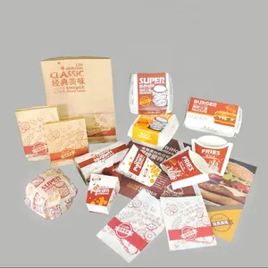 KinSun Take Away Fast Food Boxes Custom Printed Recycled Take Away French Fries Paper Boxes Fast Food Burger Hamburger Packaging