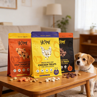 Sachet Doypack à fond plat personnalisé, mat, refermable avec fermeture éclair, pour aliments lyophilisés (poulet, pour chats et chiens), friandises et collations d'entraînement pour animaux de compagnie, en vrac