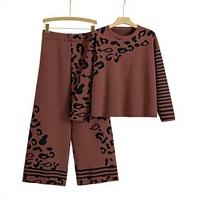 Ensemble deux pièces pour femmes, pull et pantalon à imprimé léopard, style décontracté, tendance printemps