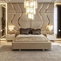 Lit King Size Confortable au Design Moderne avec Cadre en Bois Massif et Revêtement en Similicuir – Ensemble de Mobilier de Chambre d'Hôtel en Gros