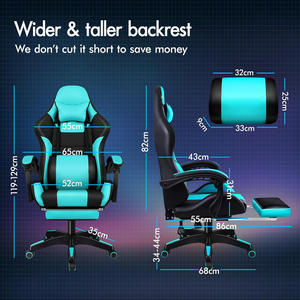 Chaise de jeu inclinable avec barre lumineuse LED RGB au design moderne, en cuir PU, échantillon gratuit pour les joueurs, vente en gros en usine bleue - Product Image 3