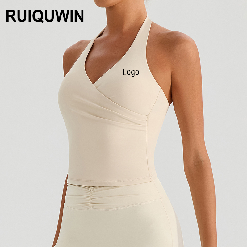 RUIQUWIN Wholesale Women's Quick-Dry Sleeveless Yoga Tops Breathable V-Neck Halter Sports Bras High-Support Gym Fitness Vests
