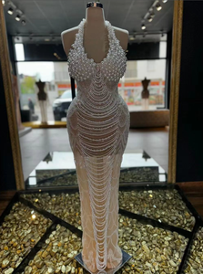 LF2089C abito da sera <span class=keywords><strong>con</strong></span> perline di perle da donna <span class=keywords><strong>elegante</strong></span> abito da sirena <span class=keywords><strong>con</strong></span> <span class=keywords><strong>scollo</strong></span> <span class=keywords><strong>all</strong></span>'<span class=keywords><strong>americana</strong></span> e abbellimento di tutto il corpo - Product Image 1