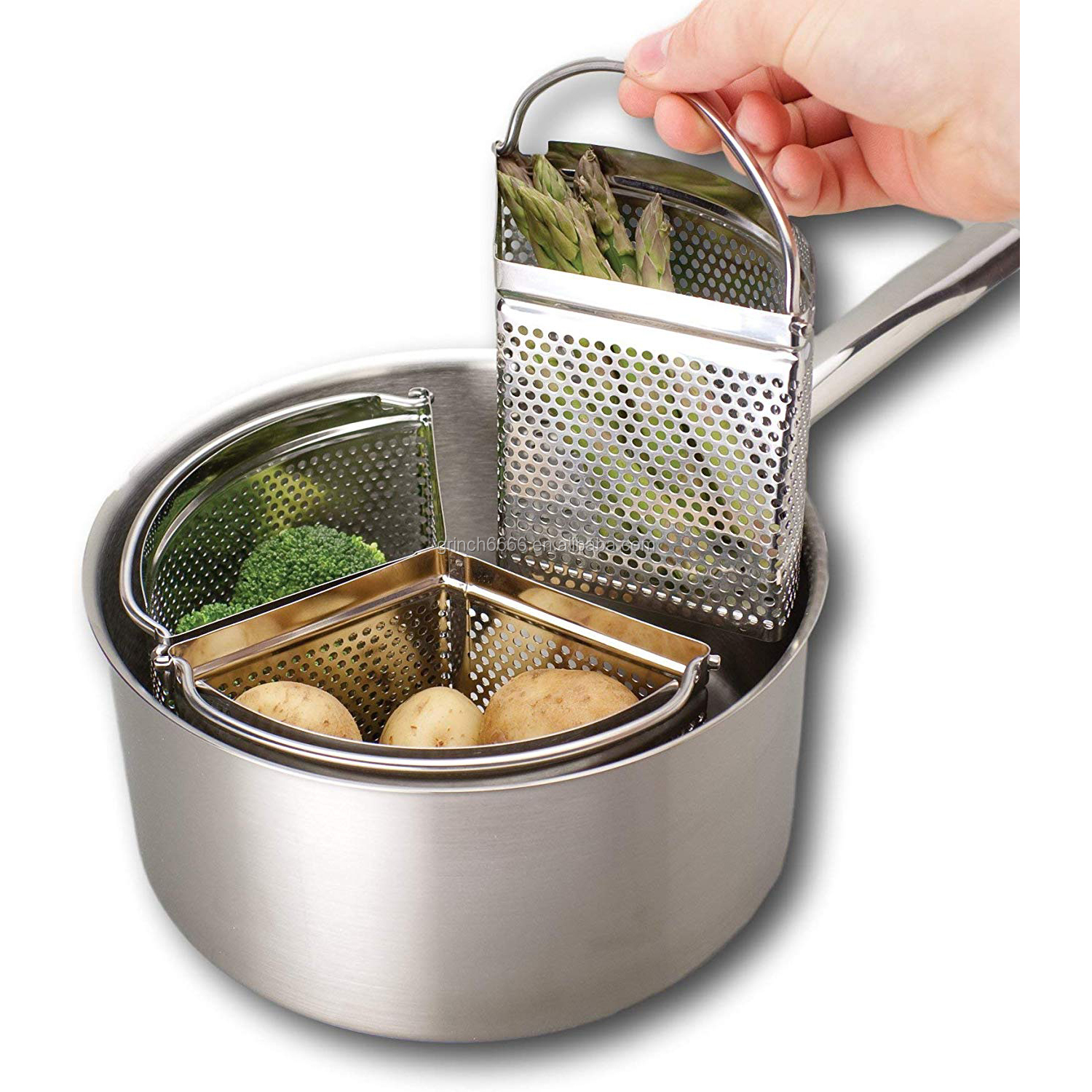 Кастрюля с тройным делителем и сепаратором, 18 см, ситечко из нержавеющей стали, кастрюля, разделительные корзины, аксессуары для скороварки