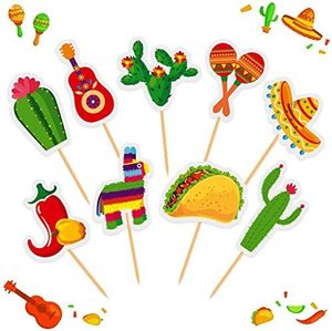 メキシコのフィエスタカップケーキトッパーをテーマにしたケーキデコレーション,45個カクタスドンキーソンブレロペッパータコマラカギター - Product Image 2