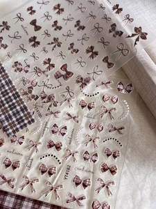 Nuevas pegatinas de uñas con botones y lazos en relieve para otoño e invierno, decoraciones adhesivas traseras explosivas estilo Maillard. - Product Image 2