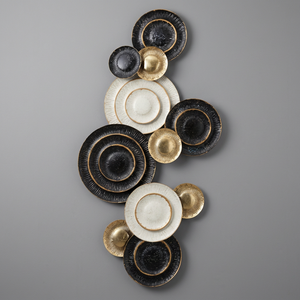 Contemporary Metal Round <b>Plate</b> Wall Decor Black Gold White Overlapping Disc Wall Hanging Sculpture Accent Panel for Home Hotel - Product Image 1