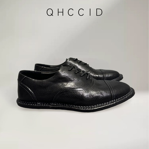 Qhccid Men's <b>Black</b> Leather Derby Shoes <b>Low</b> <b>Heel</b> Business Casual Lace Up Office Wear Spring Style - Product Image 4
