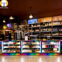 Comptoir d'exposition LED noir sur mesure avec panneau de base dégradé et vitrine en verre pour magasins de détail (éco-responsable)