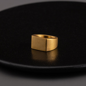 yunnique Men's Geometric Gold Plated Square Wide <b>Ring</b> Frosted <b>Titanium</b> Steel Bold Minimalist Design Gift Jewelry - Product Image 3