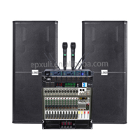 Système de sonorisation professionnel, pack avec deux enceintes de 15 pouces, microphones sans fil, table de mixage audio et amplificateur de puissance pour scène, spectacle
