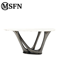 Table console moderne de luxe avec plateau en marbre et base en acier inoxydable poli MSFN CZ-129 pour la décoration de la maison, de la villa, de l'hôtel, du hall d'entrée