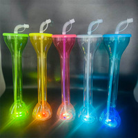 Gobelet lumineux en PET 16oz avec couvercle et paille flexible, motif dessin animé, pour fêtes en extérieur