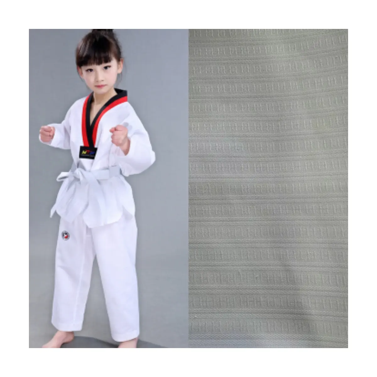 Tecido de Taekwondo de sarja de algodão poli TC por atacado Tecido de Karaté para o mercado da Coreia