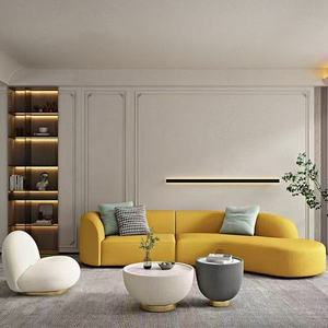 أريكة مخملية منحنية عصرية، أريكة زاوية نصف دائرية غير منتظمة من القماش باللون الوردي الاسكندنافي، طقم أرائك قطاعية لغرفة المعيشة - Product Image 6