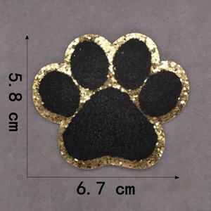 Hot bán thời trang DIY may/Túi phụ kiện 3D thêu Chenille các bản vá lỗi vàng long lanh Dog <span class=keywords><strong>Paw</strong></span> in vá với sắt trên ủng hộ - Product Image 2