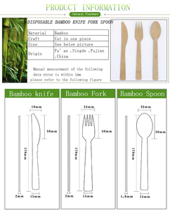 Cubiertos Desechables de Bambú Ecológicos de Alta Calidad con Logotipo Personalizable, Tenedor, Cuchara y Cuchillo con Mango de Bambú - Product Image 5