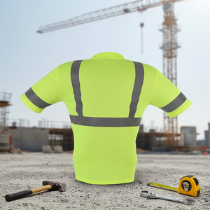 T-shirt Riflettente Personalizzata a Maniche Corte in Poliestere Giallo Fluorescente ad Asciugatura Rapida per Uniforme di Sicurezza Notturna - Product Image 1