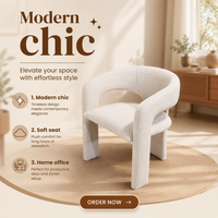 Moderner Luxus-Esszimmerstuhl aus Creme-Bouclé, nordischer geschwungener Sessel, gepolsterter Outdoor-Akzentstuhl für Villa, Resort, Hotel