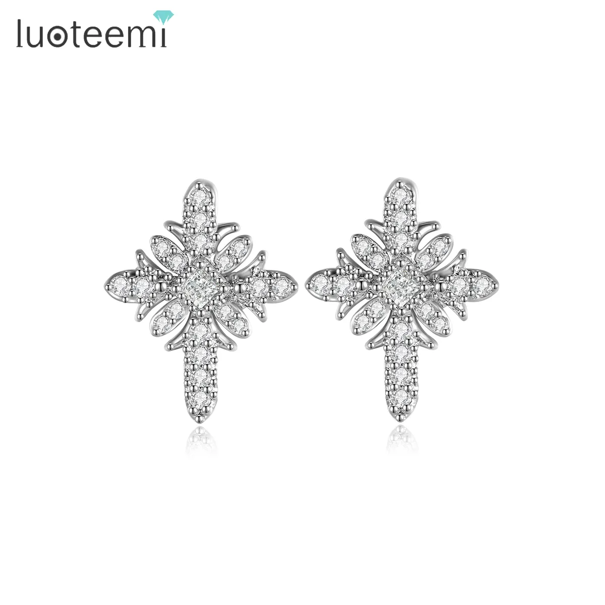 LUOTEEMI Großhandel New Style Weißgold Kreuz Zirkon Klarer Diamant Für Frauen Mädchen Abend party Luxus Schmuck Ohrringe