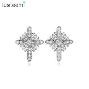 LUOTEEMI批发新款白金十字架锆石透明钻石，用于女性女孩晚会豪华珠宝耳环