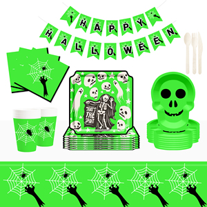 DAMAI New Factory Wholesale Set of Disposable Green Halloween Ghostlight Party Paper Plates - Product Image 1