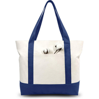 Sac fourre-tout en toile de coton JINWEI extra lourd, grand format, personnalisable, avec fermeture éclair, motif bateau, réutilisable