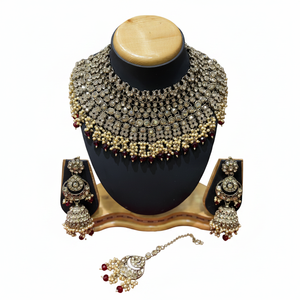 <b>Gold</b> Plated Pearl Ethnic Bridal Shadow Choker Necklace <b>Set</b> Earrings Maang Tikka Engagement Wedding Anniversary Third Party - Product Image 2