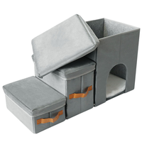 Escaleras Plegables de 3 Niveles para Mascotas con Caja de Almacenamiento, Escalera Antideslizante para Perros y Gatos para Cama, Sofá, Ventana, Escalones Portátiles para Mascotas Pequeñas