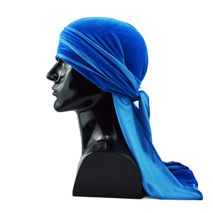 Bán Buôn Tùy Chỉnh Sang Trọng Đàn Hồi 360 Sóng Mềm Nhung Dài Đuôi Dây Đeo Headwraps Người Đàn Ông Durags Cho Nam Giới Nhung - Product Image 4