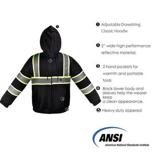 Giacca Riflettente Invernale ad Alta Visibilità, Calda, Nera, per Sport all'Aperto e Lavoro, con Strisce Riflettenti - Product Image 1