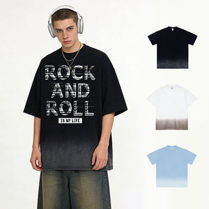 <span class=keywords><strong>T</strong></span>-<span class=keywords><strong>shirt</strong></span> Oversize da Uomo ALCLEVER in Cotone 250G con Stampa Sfumata Effetto Lavato, Spalle Cadenti, Stile <span class=keywords><strong>Vintage</strong></span> <span class=keywords><strong>Rock</strong></span> and Roll, Casual - Product Image 2