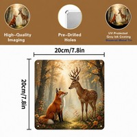 Décoration murale en aluminium avec peinture de renard et cerf, impression artistique carrée en aluminium